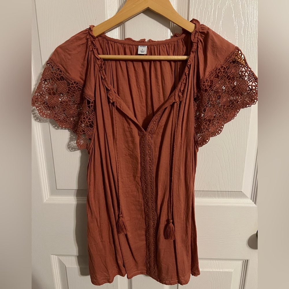 Old Navy | Women's Terracotta Lace Sleeve Blouse | Size Large